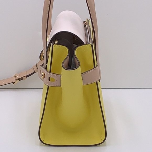 Michael Kors Carmen Medium Colorblock Faux Saffiano Leather Belted Satchel - Picture 13 of 16